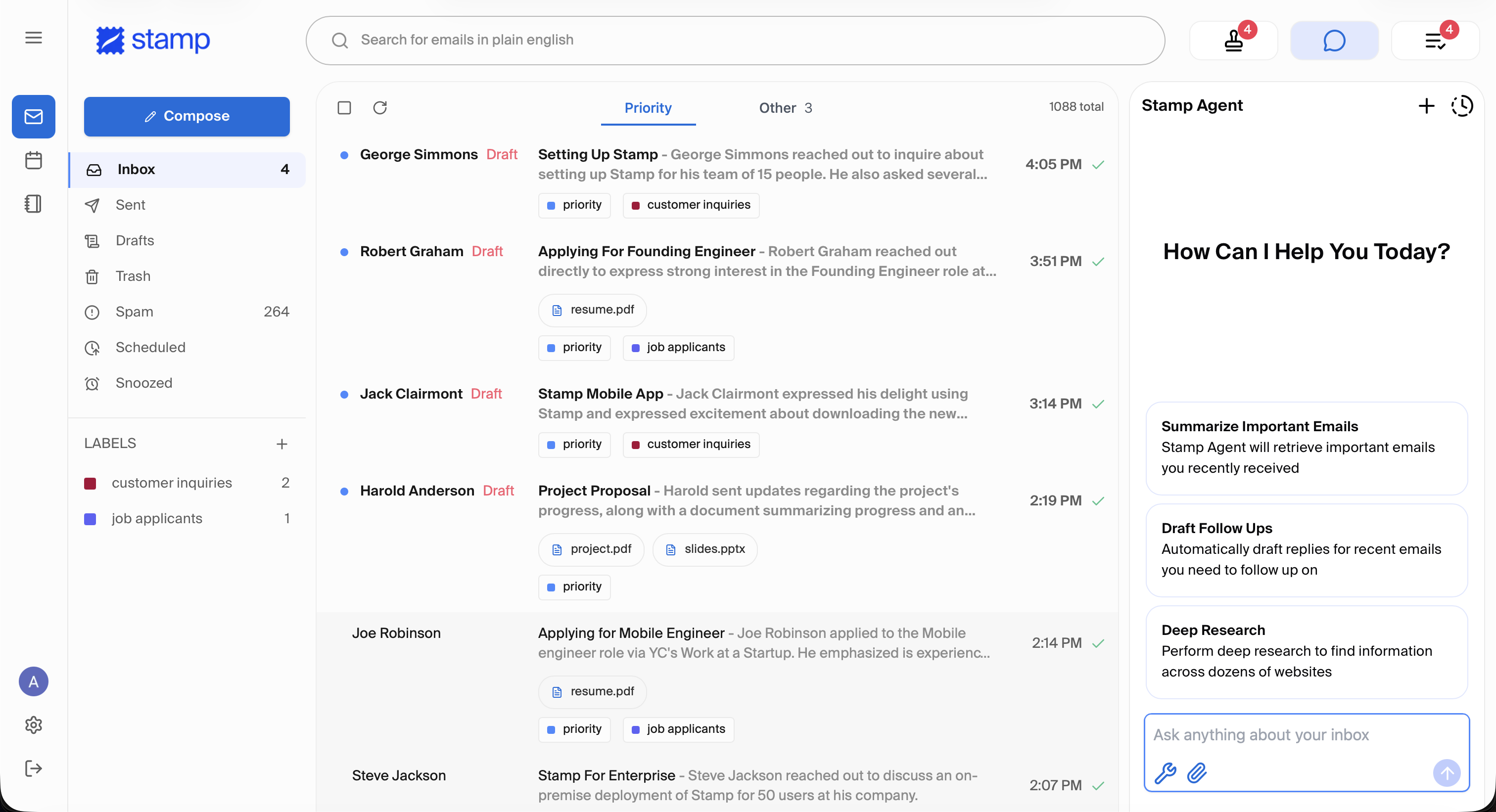 The Best AI Email Clients in 2026: Stamp, Gmail, Superhuman, Outlook, and Proton compared and contrasted.